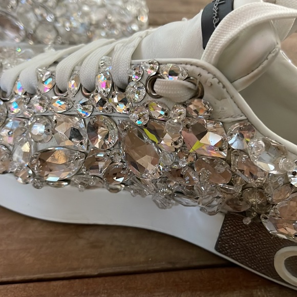 Dolce & Gabbana Portofino Crystal Embellished Leather Sneakers - Picture 11 of 16